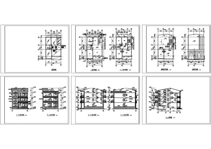 爆流新农村三层住宅建筑设计方案cad图纸，共6张_图1