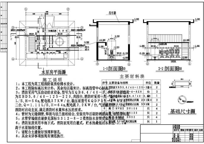 某工程消防泵房给排水cad详细设计图_图1
