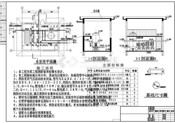 某工程消防泵房给排水cad详细设计图-图二