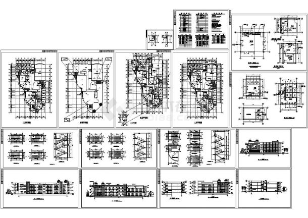 三层小区幼儿园教学楼建筑施工cad图，共十六张-图一