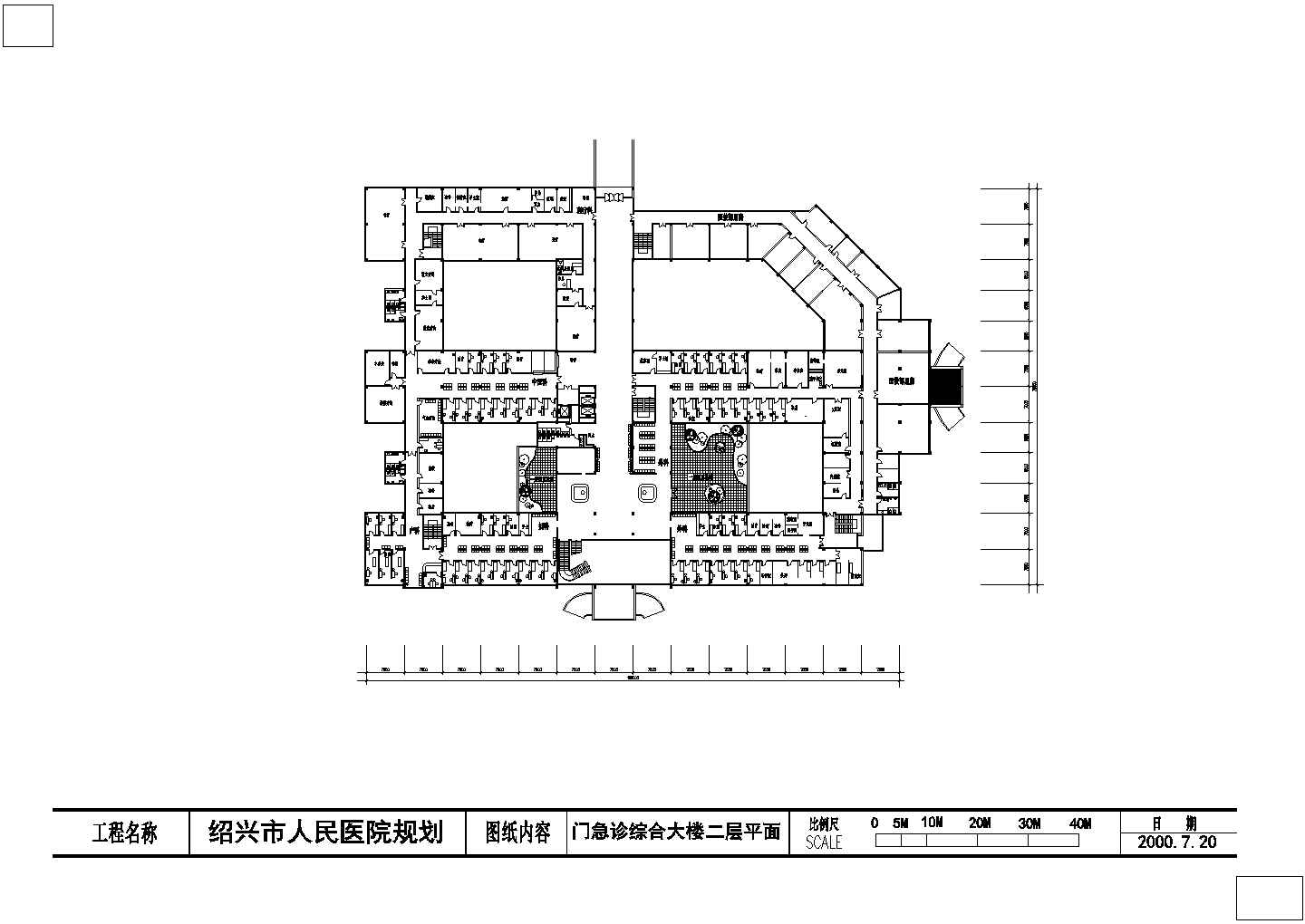 绍兴人民医院急诊综合大楼建筑设计施工cad图，共二张