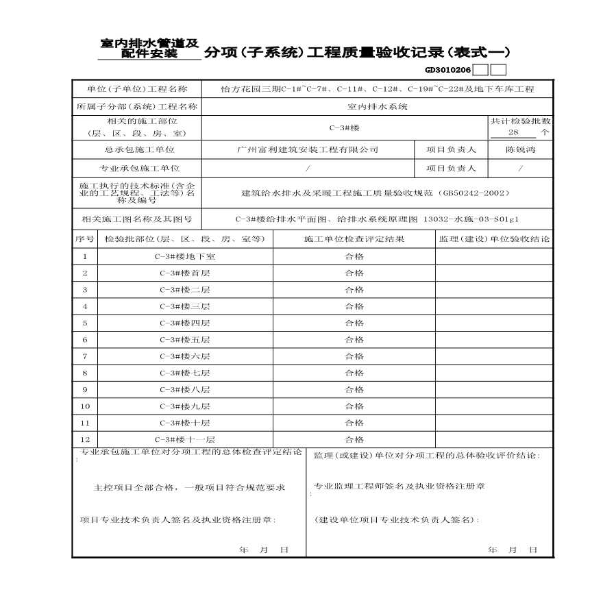 C-3#楼室内排水管道及配件安装分项-图一