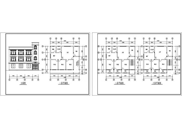 三套三层小区住宅别墅建筑设计cad图_图1
