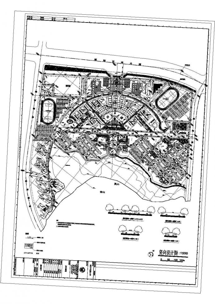 某大学校区总体规划CAD完整节点总平面_图1