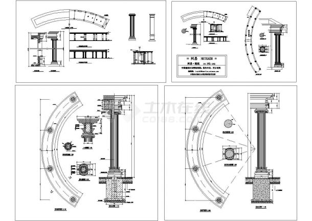 某园林广场欧式廊柱设计cad施工大样图（标注详细）-图一