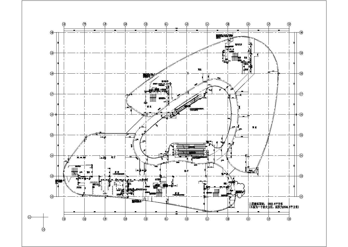 某浦江国际金融广场CAD设计施工图附楼二层平面