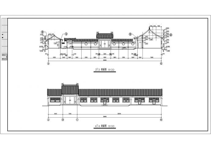 某长45.85米 宽40.4米 一层四合院建筑CAD完整构造设计图_图1