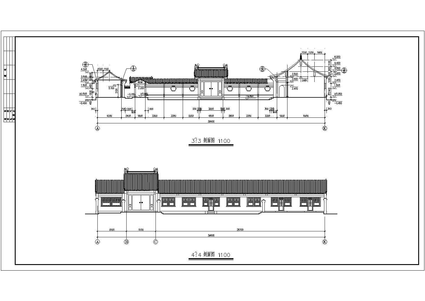 某长45.85米 宽40.4米 一层四合院建筑CAD完整构造设计图