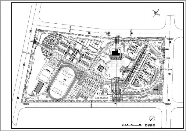 某学校CAD设计节点完整构造总平面图-图一