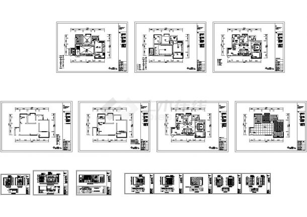 黑白混搭三室二厅装修设计施工图（含效果）-图一