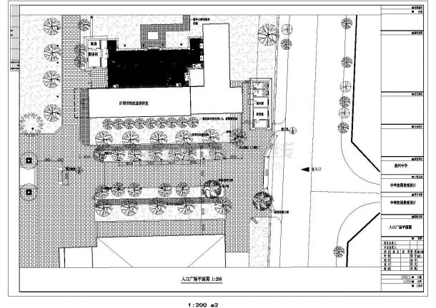 某中学校园入口广场绿化设计cad施工总平面图（标注详细）-图一