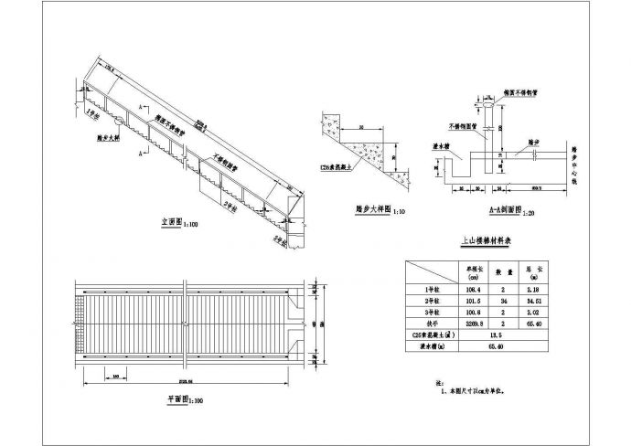 某山天桥1-43.2钢筋砼实体式空腹拱上山楼梯楼梯一般CAD构造图_图1
