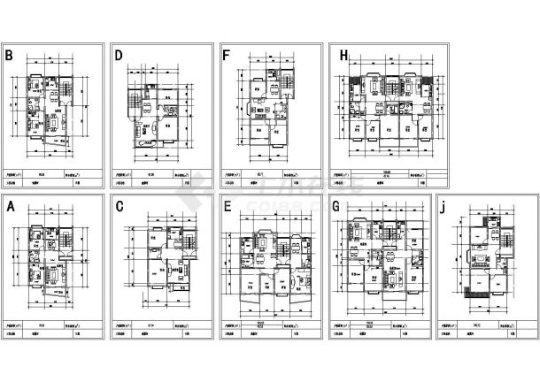 某地区简单实用的住宅几种户型建筑设计方案施工CAD图纸-图一