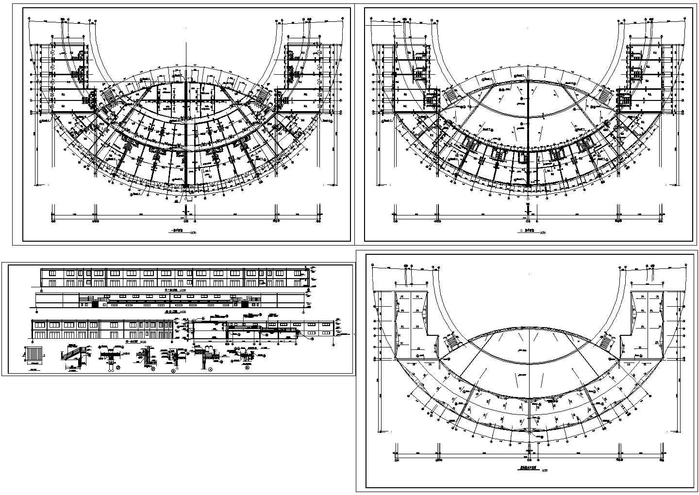 某地区广场舞台及网点建筑平面设计施工完整CAD图纸