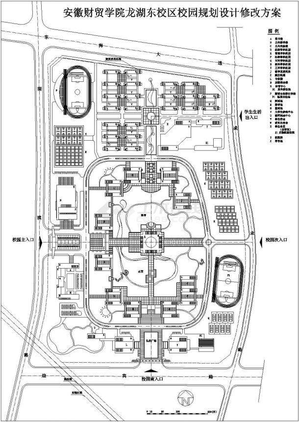 某校区校园总体规划设计CAD剖面全套图-图一