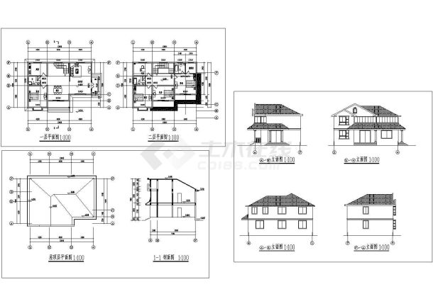 某2层现代风格乡村小别墅设计cad全套建施图纸（含效果图）-图一