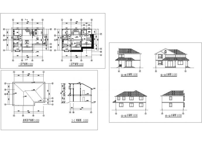某2层现代风格乡村小别墅设计cad全套建施图纸（含效果图）_图1