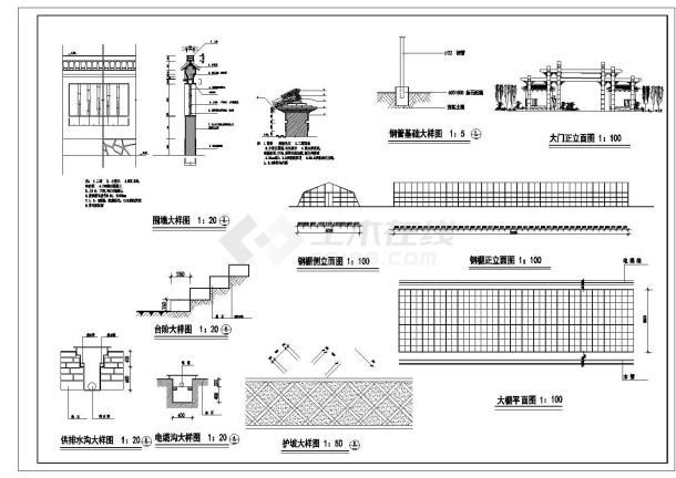 围墙、牌坊大门建筑设计施工图-图一