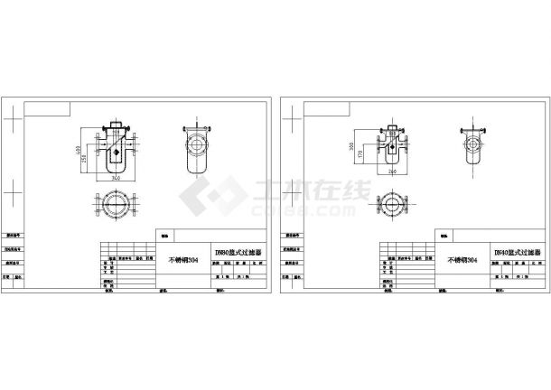 DN80和DN40篮式过滤器cad设计详图-图二