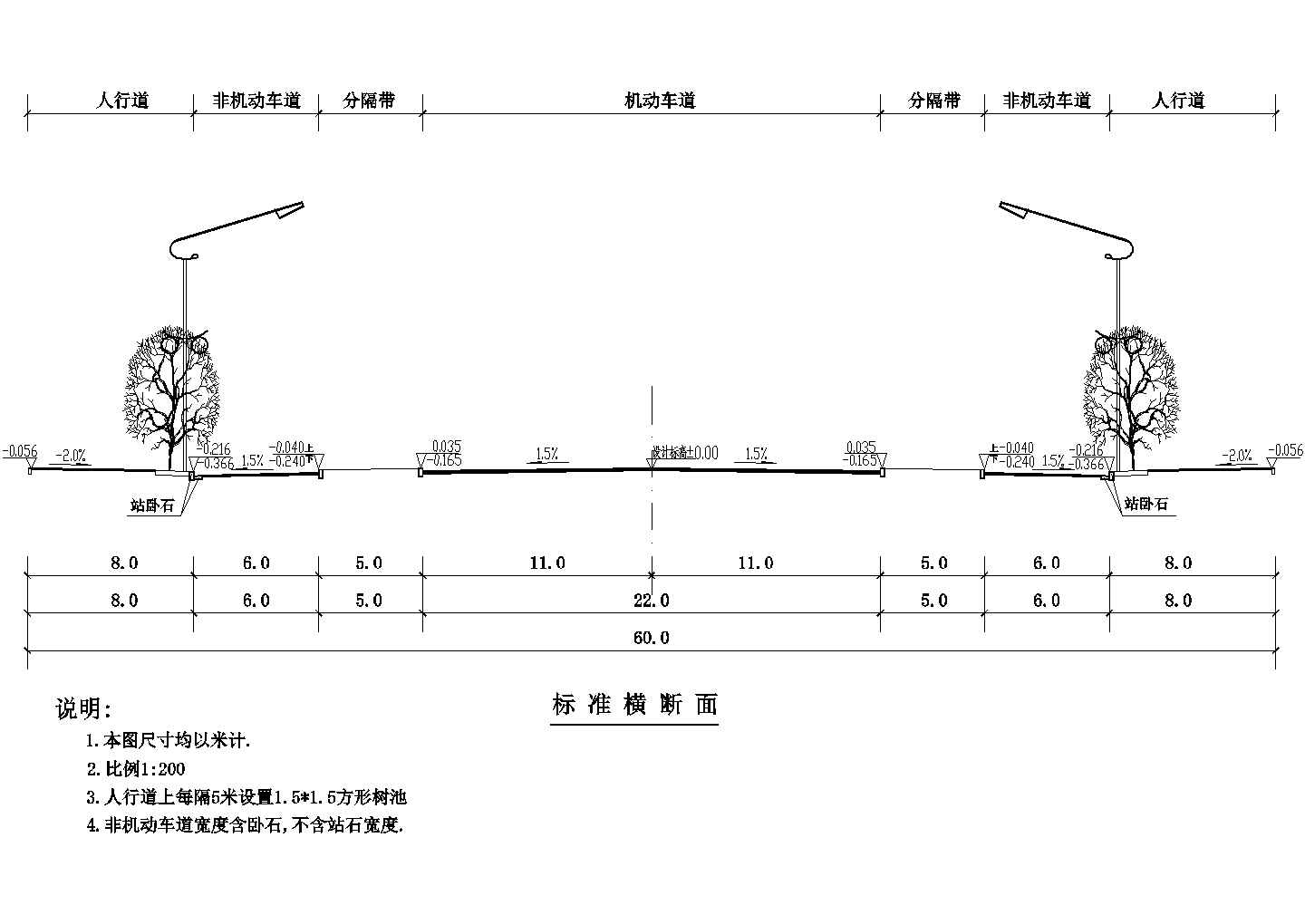 人行道路标准横断面设计cad图纸