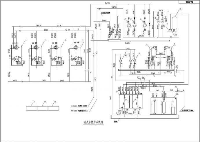 锅炉房热力系统设计cad图，共一张_图1