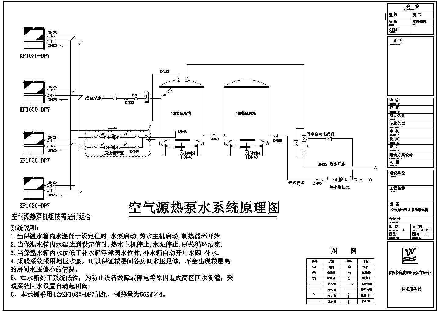 空气源热泵水系统原理图，供参考