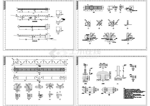 30m跨桥钢结构节点大样设计cad图，共四张-图一