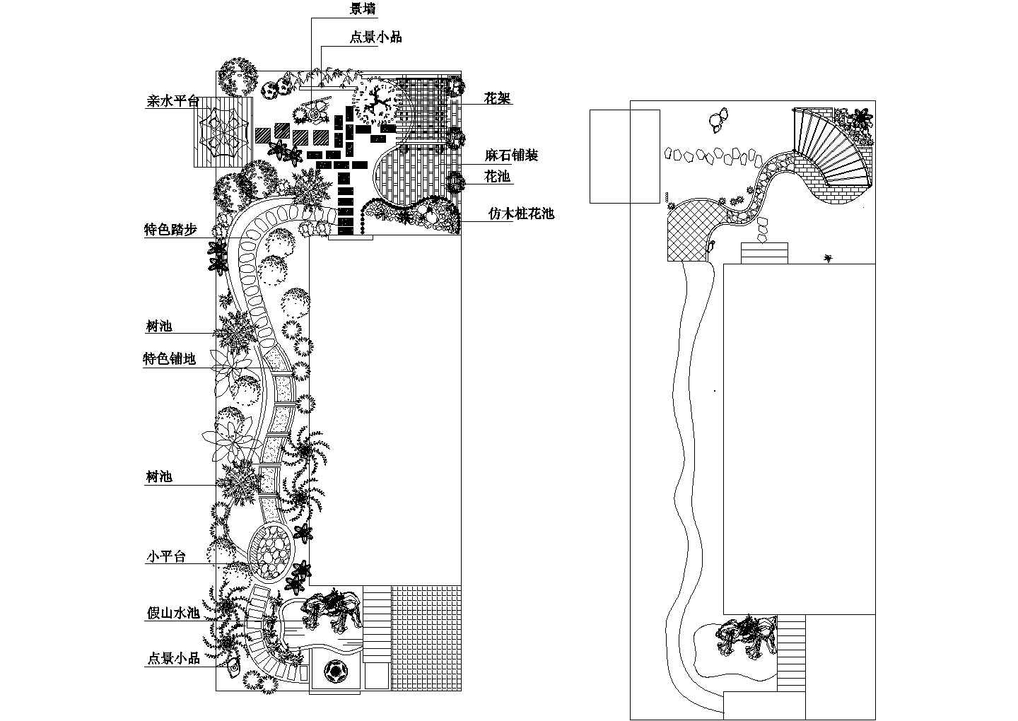 长方形别墅庭院绿化设计cad图(含总平面图)