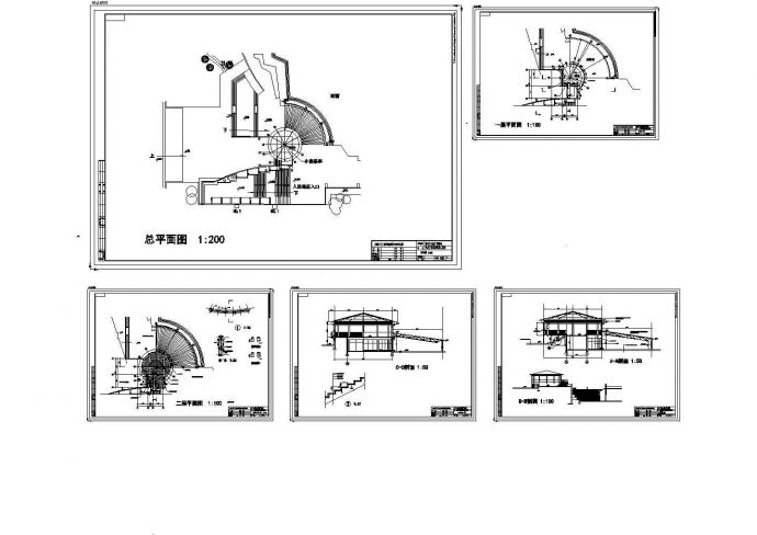 黄石市中央广场茶室单体建筑设计施工cad图，共五张_图1