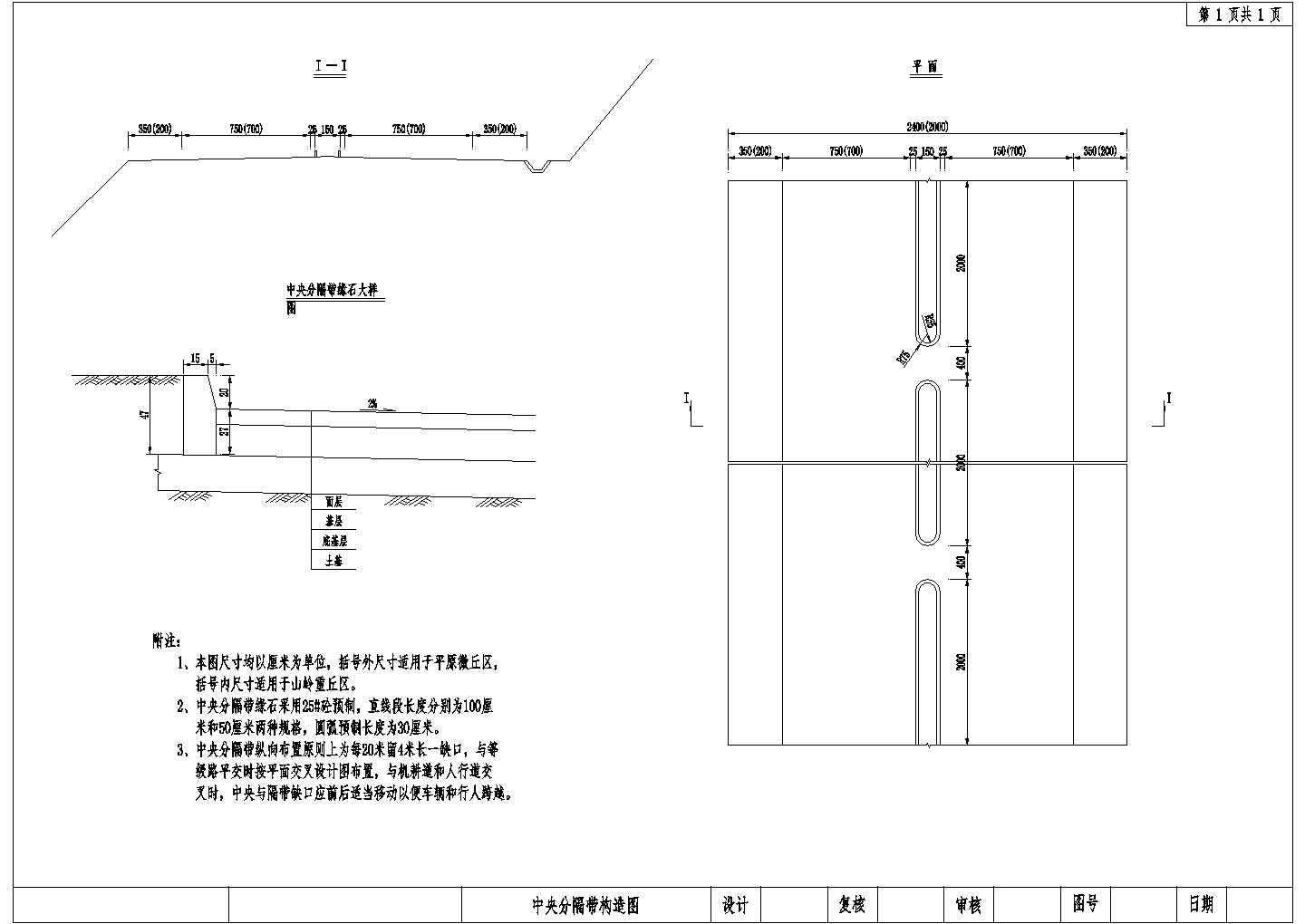 路桥交通防护工程中央分隔带构造节点详图设计