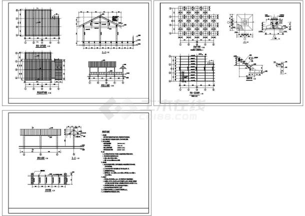 仿古草堂建筑结构cad详细施工图-图一