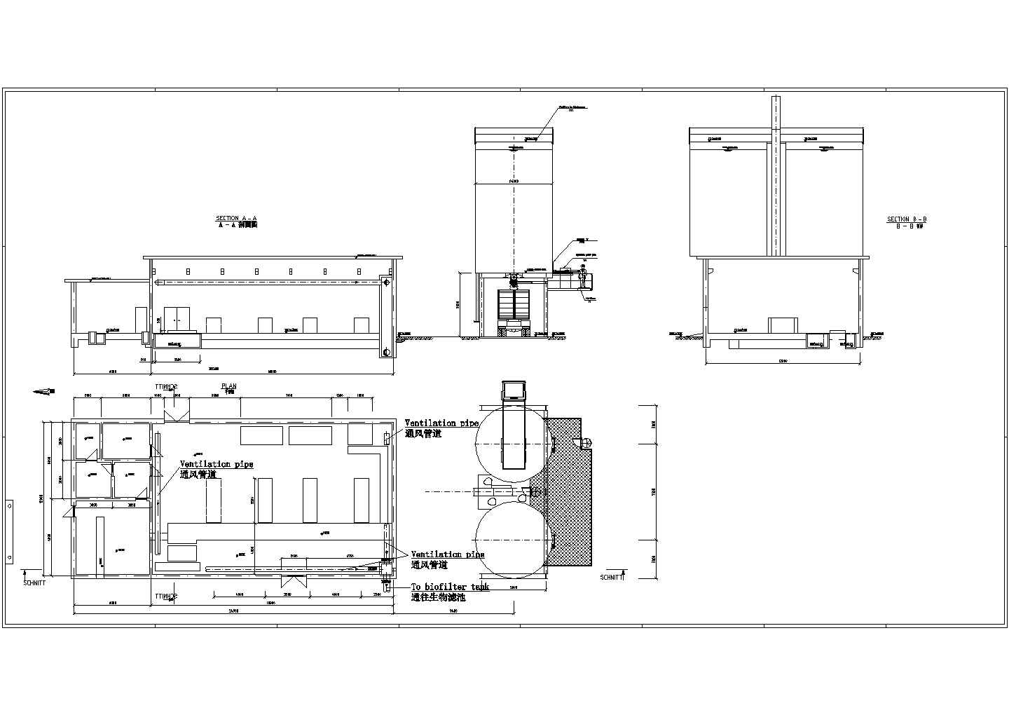某污水处理厂泥区蛋形消化池及配套构筑物CAD概念图