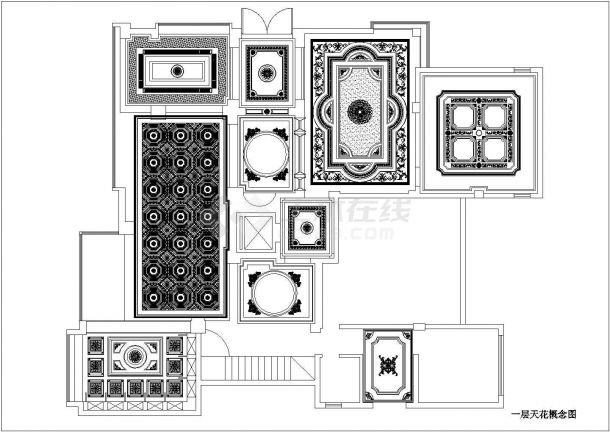 某法式别墅吊顶图CAD节点全套构造设计图纸-图二
