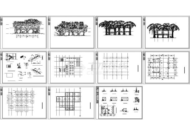 某童趣园树林房子建筑设计cad图，共11张-图一