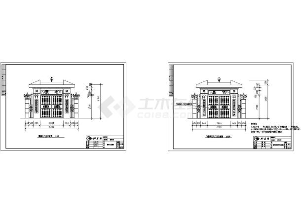 豪华别墅门亭铁艺大门施工图(CAD，2张图）-图一