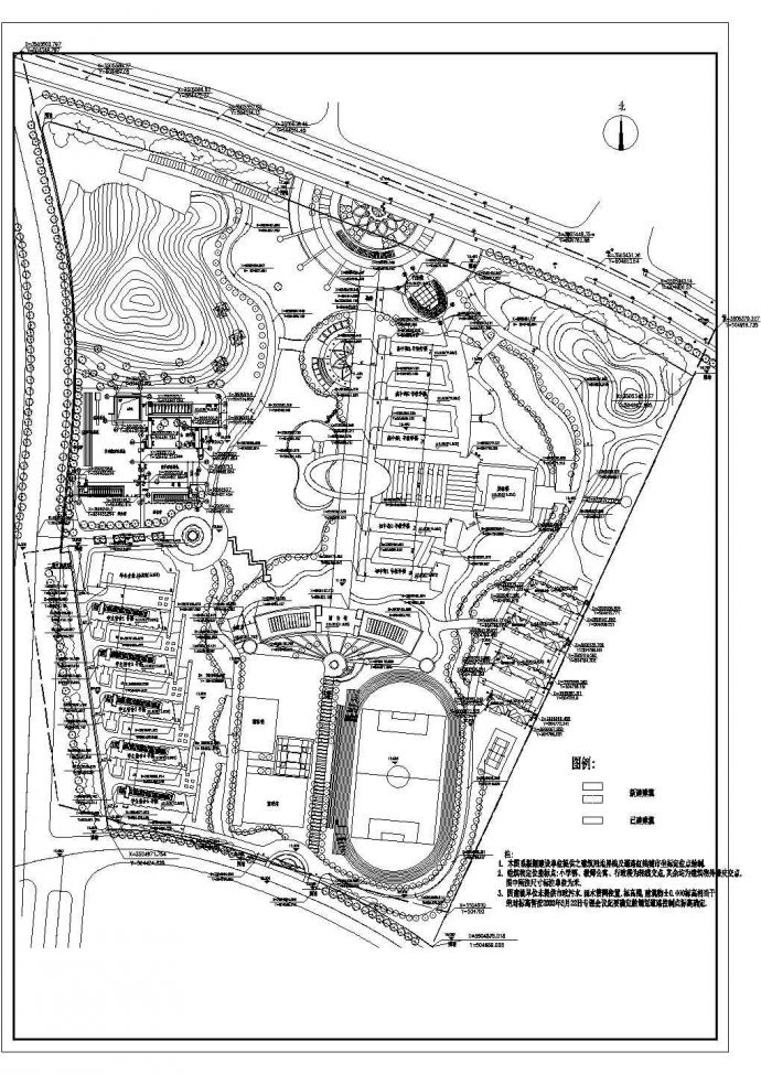 马鞍山双语学校规划设计cad施工总平面布置图（标注详细）_图1