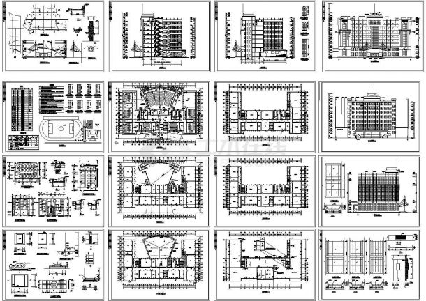 某大学综合楼全套建筑设计图纸(CAD，16张图纸)-图一