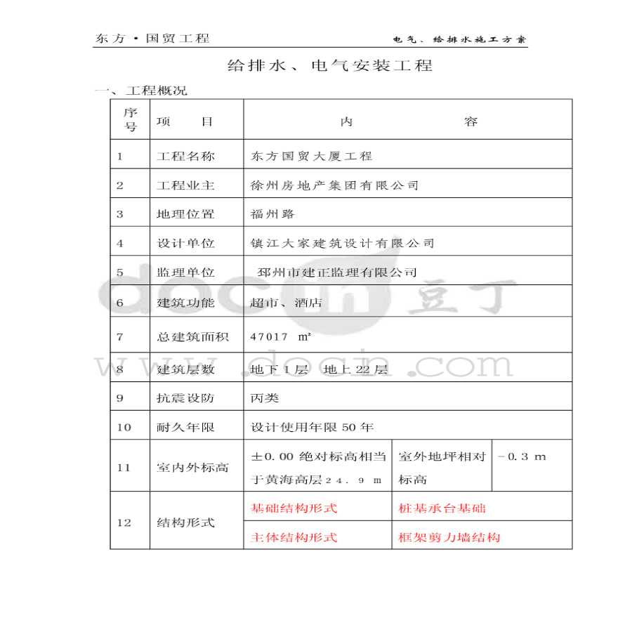 江苏高层办公楼电气及给排水安装工程施工方案，共43页 (1)-图一