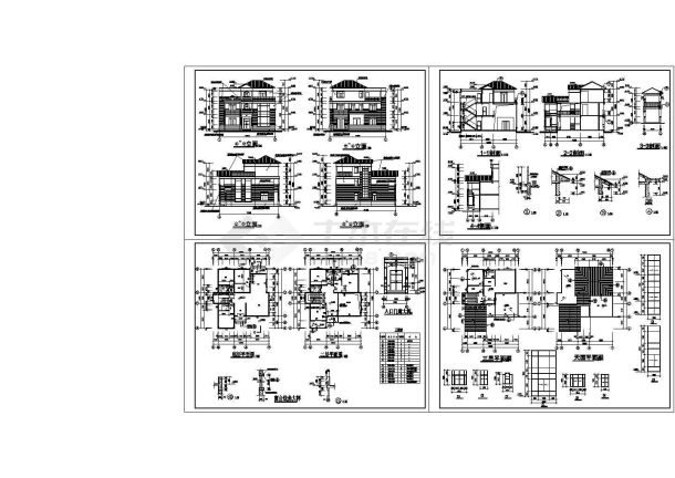 某三层砖混结构新农村别墅设计cad全套建筑施工图（含效果图）-图二