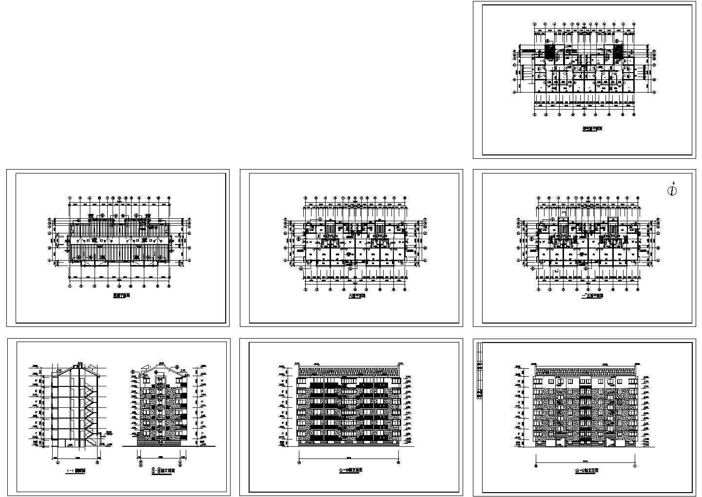 六层二单元2户对称户型住宅设计施工图