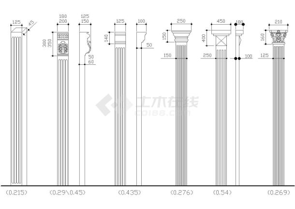 精选-欧式柱详图cad节点大样，共16个-图一