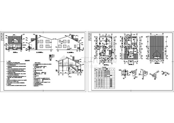 某二层东南亚风格别墅建筑施工图纸（含设计说明）（CAD，2张图纸）-图一