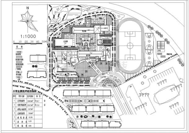 某市中心小学（总用地面积36469㎡）规划设计cad施工总平面图纸（含技术经济指标）-图一