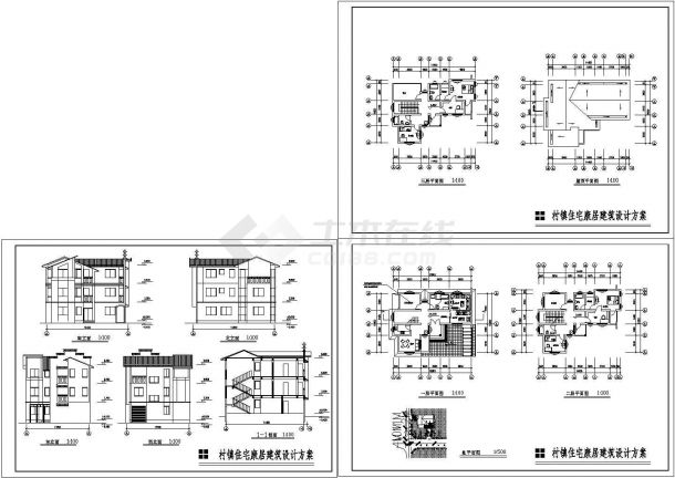 某3层新农村别墅设计cad全套建筑施工图纸带效果图（含设计说明，含效果图）-图一