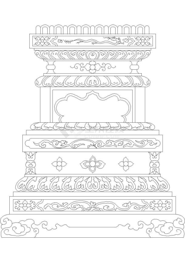 某古典中式柱简约建筑设计CAD套图-图二