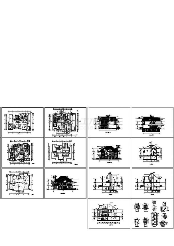 三层高档别墅建筑施工图纸（cad，14张图纸）-图一