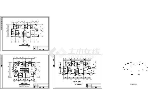 某多层住宅3种面积户型建筑设计CAD方案图-图一