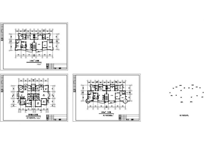 某多层住宅3种面积户型建筑设计CAD方案图_图1