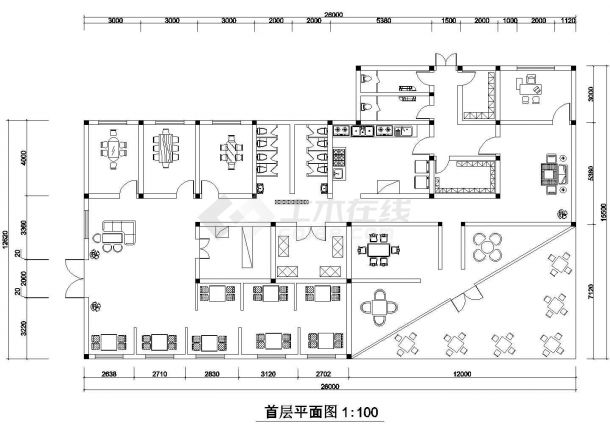 某单层屋茶室建筑设计方案cad图纸（长26米宽15.5米）-图一