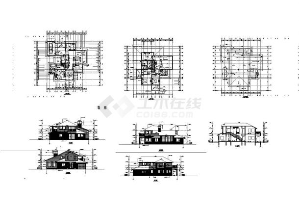 某地上二层别墅案例项目施工CAD图纸（6张图纸）-图一